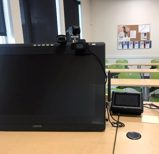 Figure 2: The 3-camera setup facing the teacher in the classroom. 